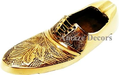 Vintage Brass Engraved Shoe Ashtray Handmade Collectible Cigar Ash Tray