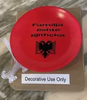 Albanian 6” Red Display PLATE + STAND Albania Boxed Gift “FAMILY IS EVERYTHING”