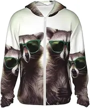 [LHBWCVN] UPF 50+ Light Jacket Full Zip Sun Protection Hoodie for Women Men Long Sleeve Funny Raccoon Green Sunglasses Sun Shirts