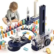 B-Qtech Domino Electric Train for Children with Sounds and Light 220pcs, Space-Themed Astronaut Airplane Toys, Colorful Dominoes Set, Educational Play Toys for Kids Girls Boys