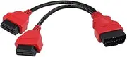 iKKEGOL 30cm/12 inch Ultra Low Profile OBDII Extension Cable, OBD II 2 Y Splitter Cable,1 Male to 2 Dual Female Y J1962 Ports Extension Connector Adapter Red