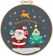 Christmas Needlepoint Kits,Beginner Needlepoint Kit with Christmas Pattern - Winter Embroidery Kit, Novice Set for Santa Elk Log Cabin Pattern, Needlepoint Kit Set for Adults Home Creation