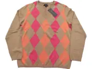 Women’s XL Tommy Hilfiger Pink Argyle V Neck Sweater 100% Pima Cotton NWT