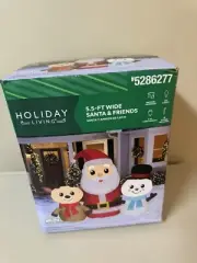 Holiday Living Santa & Friends Reindeer Snowman Lighted Christmas Inflatable NEW