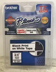 BROTHER P-TOUCH TZ-241 3/4" (18mm) Black on White Tape New Crack And Peel Tape