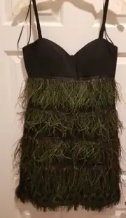 SIMON CHANG BEAUTIFUL PEACOCK FEATHERED POLYESTER COCKTAIL DRESS LIST PRICE $139