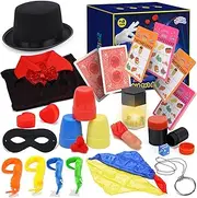 Skirfy Magic Kit,Magician Costume for Pretend Play, Magic Tricks for Kids Age 6-8, Magic Set for Beginners Boys Girls Birthday Gift 6 7 8 9 10 11 12
