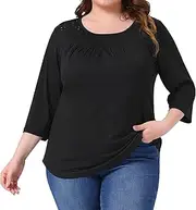 [Agnes Orinda] Plus Size Tops for Curvy Women 3/4 Sleeve Crochet Lace Detail Blouse Top Tunic Flowy Casual Shirt