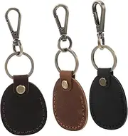 Outanaya 3Pcs Handmade Vintage PU Keychain Card Holder Durable Access Card Case with Key Ring for Key Fob and Wallet Charm for Residential Office and School Use