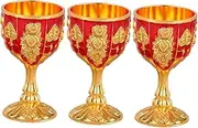 3pcs Decorative Goblet Vintage Glass Red Goblet Metal Glass Embossed Cup for Bar Home Decor