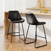 Set of 2 Metal Bar Stools (Black PU Leather)
