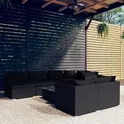 8 Piece Garden Lounge Set with Cushions Black Poly Rattan Patio Bar Sets