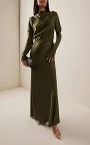 [Rachel Gilbert] Lucien Draped Silk Maxi Dress