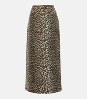 [Ganni] Ganni Leopard-print denim maxi skirt AU 8 brown