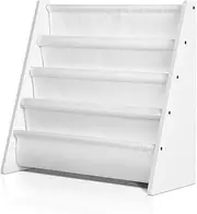 Keezi Kids Bookshelf, 4 Tiers Storage Book Shelf Bookshelves Corner Wall Toy Bookcase Rotating Display Shelves Home Living Room Bedroom Kindergarten Furniture, Safe Rounded Edges White
