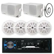 6.5" Marine 120W Speakers, Pyle Black Bluetooth USB Radio,Antenna, 3.5" Speakers