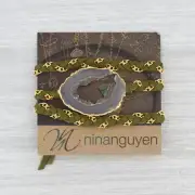 New Nina Wynn Cordelia Necklace Druzy Geode Woven Green Leather