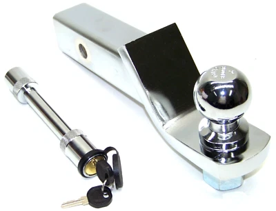 2" Drop Hitch Receiver Chrome + Pin Lock Trailer Mount 2" Receiver + 1-7/8" Ball