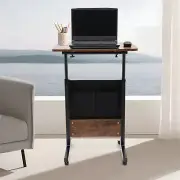 Rolling Laptop Desk Adjustable Height Computer Table Stand up Office w/ Storage