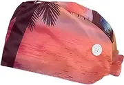 [WOSHJIUK] Working Hat 2 Pack Scrub Caps for Women,Summer Night Beach Party,Tie Back Cap Adjustable Scrub Hat