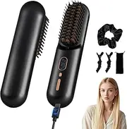 Top G Cordless Hair Straightener Brush Portable Mini Straightening Brush for Travel Upgraded 9600MAH USB Rechargeable Negative Ion Hot Comb Hair Straightener for Women(Black）