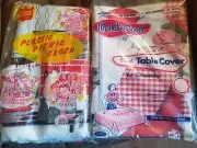 2 Vintage MCM Plastic Tablecloths Picnic Cloth BBQ Cookout NOS