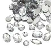 100 Clear Color Flatback Acrylic Sewing Rhinestone Assorted Shape Sew on Buttons