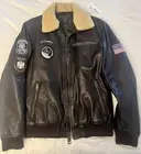 Guess Lucas Patch Jacket L Genuine Leather New W/Tags Retail $448 Bomber Top Gun