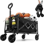 330lbs Wagons Carts Foldable,Heavy Duty Collapsible Folding Wagon Carts with Wheels,Lightweight Fold Up Wagon Cart for Outdoor Camping Shopping Sports Beach Garden Grocery