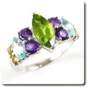 Ring Peridot Amethyst Topaz Garnet Silver 925