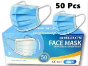 Ultra Health 50 Pcs Face Mask Disposable 3Ply Medical Dental Earloop Mouth Cover