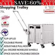 Shopping Trolley Cart Foldable Wheeled Utility Folding Portable 4 Wheel Basket