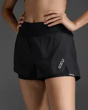 Aero 2-in-1 4" Inch Shorts, 2XU, L, Black/Silver Reflective, Female
