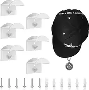 Hat Hanger, Kakeyrun Hat Hooks for Wall - Adhesive Hat Rack for Baseball Caps, Minimalist Baseball Cap Hook Rack Holder for Wall Mount, Strong Hold Hat Hangers Organizer for Door, Closet, Office, Bedroom | With Drilling | 6 Pack (White)