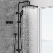 ACA 10" Round Shower Head With Twin Taps Set 3-MODE Handheld Sliding Height Rail Diverter Black