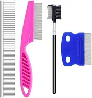Dog Flea Comb, Cat Brush, 4 Pcs Pet Combs Suitable for Other Pets Grooming Long Hair, Flea Cleaning and Remove Knots Crust Mucus