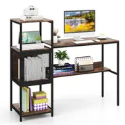 Giantex Computer Desk Home Office Bookshelf Corner Study Writing Desk Metal Frame Workstation