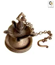 Miniature Five-wick Old Brass Hanging Lamp from Kerala