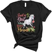 [Generic] Vintage Just A Girl Who Loves Horses Funny Cool Flowers Floral Blowing Bubble Horse Glasses Farmer Unisex T-Shirt