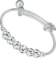 TOGEVAL Bangle Bracelet Silver Jewelry for Boy Girl Girls Adjustable Design Suitable for Shower Birthday Christmas
