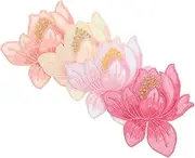 Uonlytech 4pcs Lotus Embroidery Patch Decorative Lotus Applique Flower Stamping Patch Embroidered Appliqué Patches Lotus Iron-on Applique Flower Iron on Applique Patches Peony Applique Cloth