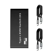 8K 2x1 USB C KVM Switch 100W PD Charge 2 In 1 Out For 2 Laptop 1 Monitor