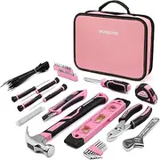[WORKPRO] Pink Tool Set - 100 Piece Pink Tool Kit with Easy Carrying Pouch, Household Tool Kit for Home, Apartment, Office, College, Perfect for DIY Projects, Home Maintenance