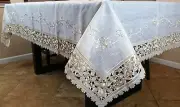 70" Sqaure Embroidery Handmade Jeweled Tablecloth 6 Napkin Beige Gold Wedding
