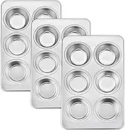 TeamFar Muffin Pan, 6 Cup Muffin Baking Tins Pans, Cupcake Pan Tray Set Stainless Steel for Baking Cakes Cornbread Tarts and More, Healthy & Non Toxic, Oven & Dishwasher Safe - Set of 3