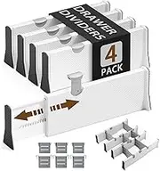 FORYUSE 4 Pack Drawer Dividers Expandable 27-44cm with 6 Inserts Set Adjustable Separators Organiser for Closet Clothes Kitchen Utensils Office