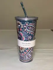 Vera Bradley Haymarket Paisley Jewel Double Wall Tumbler w/Straw 24oz.