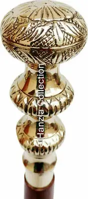 Antique Brass Nautical Golden Long Knob Head Handle Wooden Walking Stick Cane
