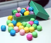 PASTEL MINI MACARONS Clay Cabochons, Dollhouse Food, Small Gift In Box For Kids