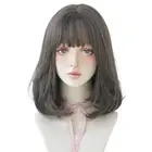 Short Straight Hair Wig with Bangs Synthetic High Density Brown Wig for Women...